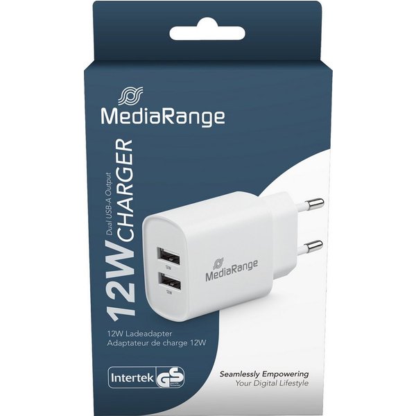 Mediarange Ladegerät Power Adapter 12 Watt 2x USB-A für 2 Geräte weiß USB-Ladegerät