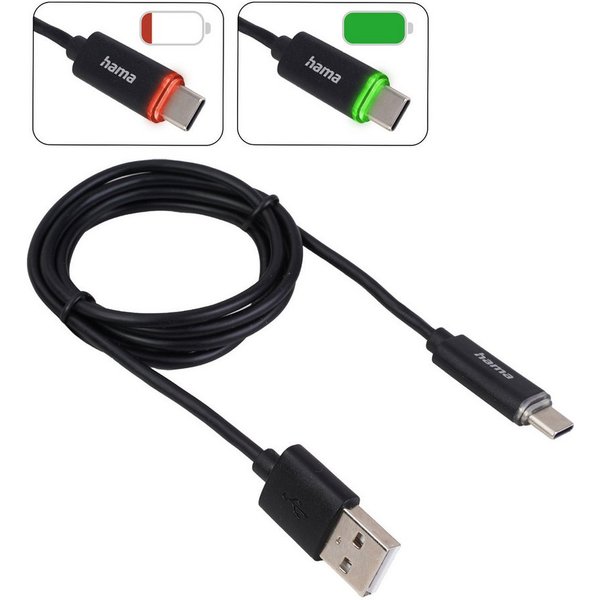 Hama USB-A auf USB-C Kabel mit LED-Ladeanzeige Blitz-Kabel, USB-A,USB-C, Kein (100 cm), Ladekabel Datenkabel USB Type C