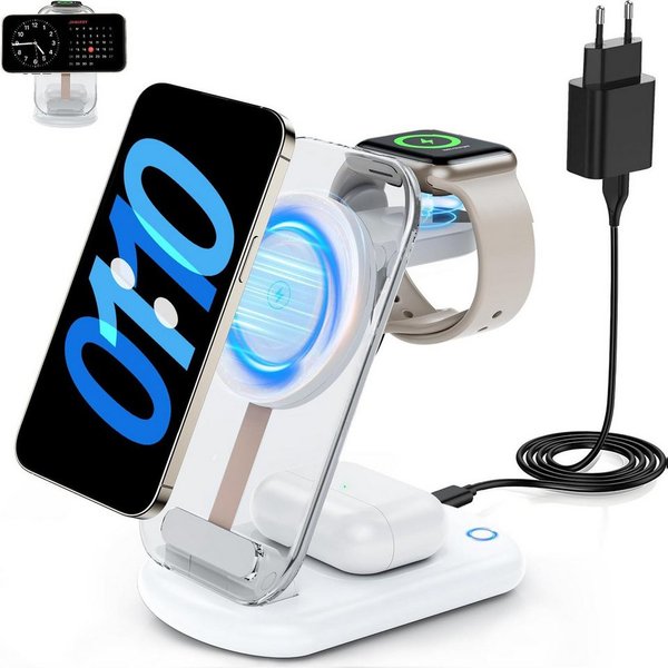 Futicare 3 in 1 Induktive Ladegerät, Wireless Charger Ladestation Wireless Charger (Induktions-Ladegerät, Magnetisches faltbares kabelloses Ladegerät mit Nachtl