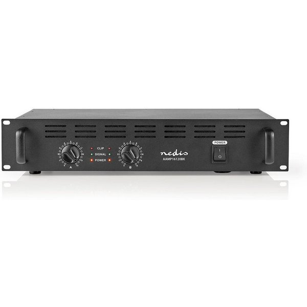 Nedis AAMP16120BK Verstärker (300 W, Rackmontage, Maximalpegelanzeige, Kühler, XLR-Anschluss, 2 Kanäle)