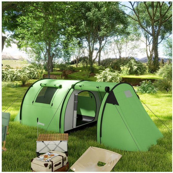 Outsunny Kuppelzelt Campingzelt stabil mit Schlafzimmer Wohnzimmer, Tunnelzelt, Personen: 4 (wasserdicht Campingzelt, 1 tlg., Familienzelt), für Camping Reise, 
