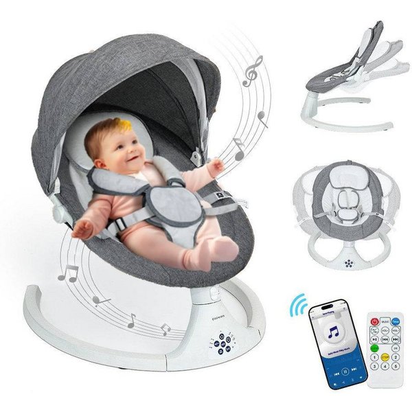 Insma Babyschaukel 5 Gang Elektrische bluetooth-Babywippe, mit 10 Liedern und Fernbedienung, Batteriekompatibel