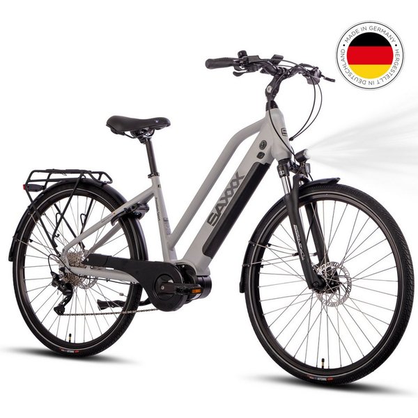 SAXXX E-Bike Trekkingrad 28 Zoll Elektrofahrrad für Alltag und Touren, 10 Gang SHIMANO Deore Schaltwerk, Kettenschaltung, Mittelmotor, 522 Wh, (mit abnehmbarem 