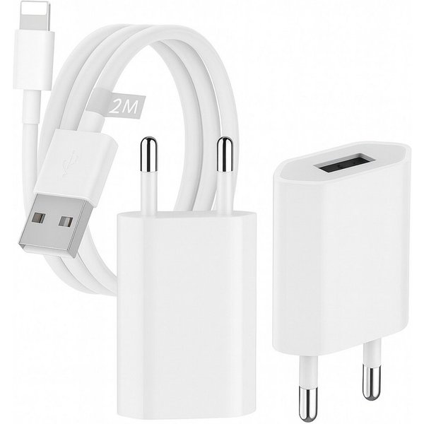 Alpha Electronics Ladegerät-Set passt für iPhone 14/13/12/11, X, XR, XS, XS Max Smartphone-Ladegerät (500,00 mA, Sparset, 2-tlg., inklusive 10W Netzteil, 2 m Li