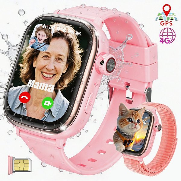 Vashoy 2026 T86 Smartwatch Kinder mit GPS Ortung kinderuhr & SIM-Karte Smartwatch (5 cm/2 Zoll, Android/4G (LTE) Mit App-Download-Funktion, 5-tlg., AMOLED-Displ