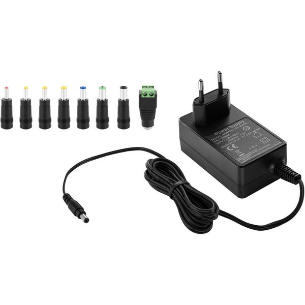 Poppstar Universal AC DC Netzteil, Steckernetzteil 12V 3A Universal-Netzteil (3000mA, 5,5/2,5mm Stromadapter mit 8er Hohlstecker Set, 150cm)
