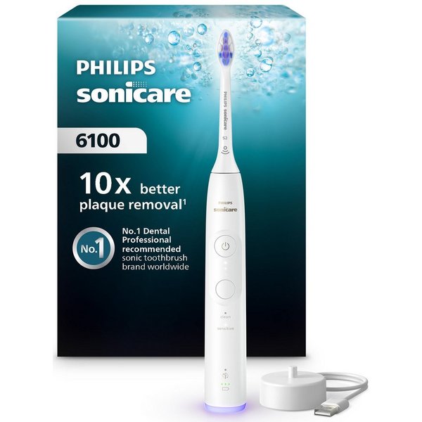 Philips Sonicare Elektrische Zahnbürste Series 6100 HX7400/01, Aufsteckbürsten: 1 St., mit visueller Andruckkontrolle, 5 Putzeinstellungen, inkl. Ladegerät