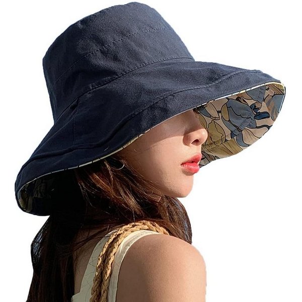 Zaewry Fischerhut Wendbarer Bucket Hat für Damen, UV-Sonnenschutz, Breite Krempe Fischerhut, Sommer-, Strand- & Reisehut