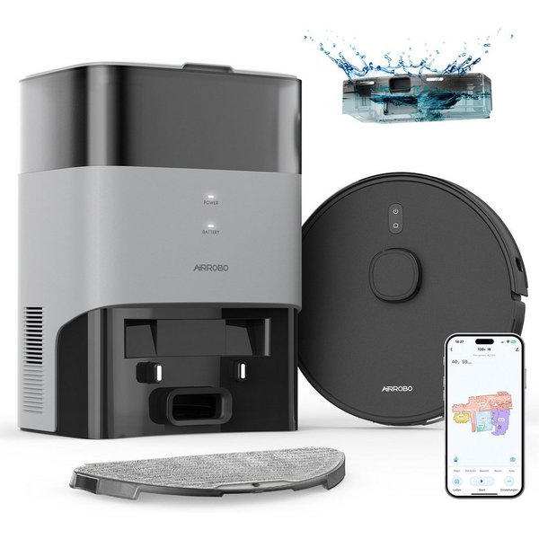 AIRROBO Nass-Trocken-Saugroboter akku staubsauger,Staubsauger Roboter mit Wischfunktion, 50 W, 5500Pa, LiDAR-Navigation, 4 Saugstufen, 180 min Laufzeit, App & S