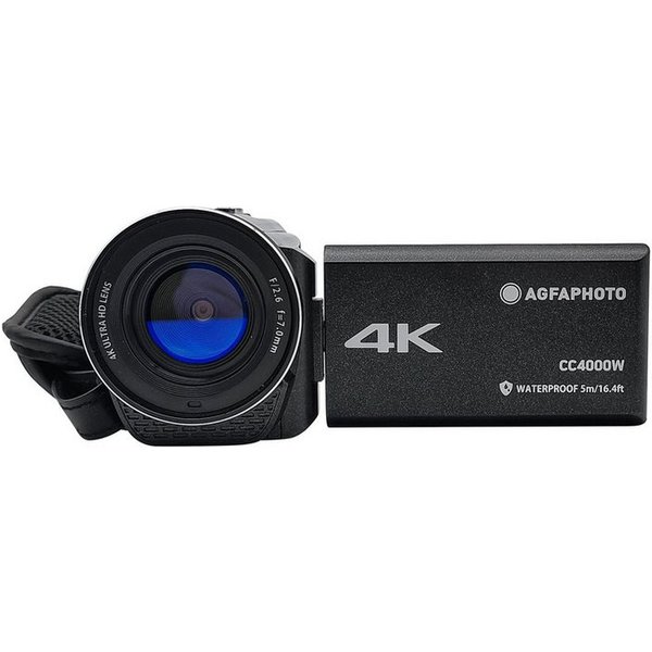 AgfaPhoto CC4000WBK Camcorder (4K-Video, 24?MP, 18x Zoom, wasserdicht, drehbares Display)
