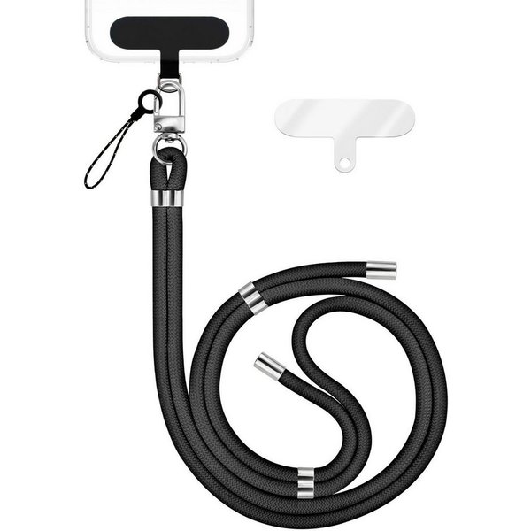 Nalia Handykette Universal Smartphone, Nylon Handyband / Karabiner Silber & 2 Pads / 35-75cm Tragelänge
