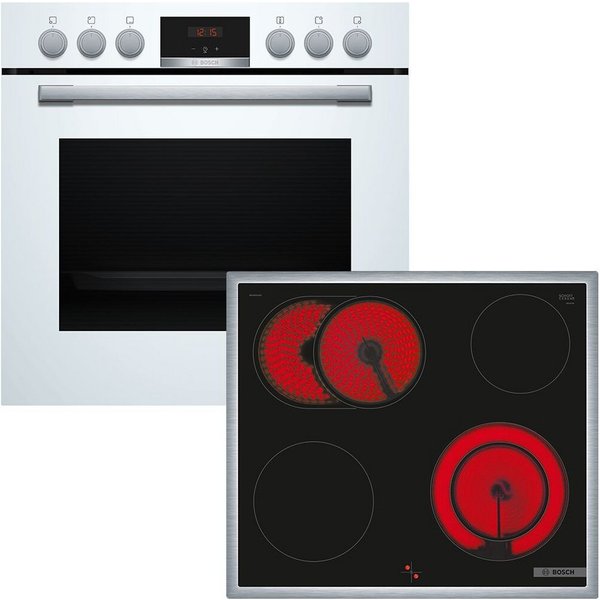 BOSCH Elektro-Herd-Set HND411LW63, Gleichmäßiges Backen auf bis zu 3 Ebenen & Bräterzone für große Bräter
