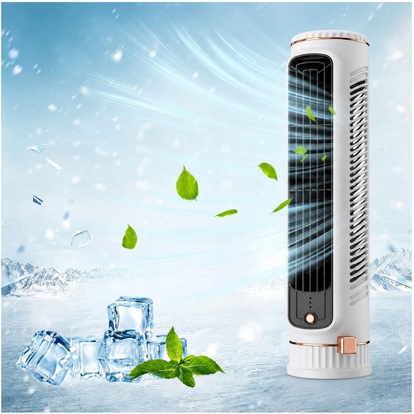 MOPUEA Turmventilator Tischventilator Turmventilator Naturwind 3 Stufen Kabellos Kompakt, 3 Stufen, Naturwind, Akku, USB-C, rutschfester Stand