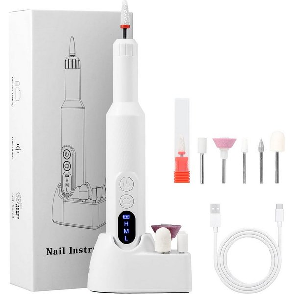 ibettertec Maniküre-Pediküre-Set Maniküre-Pediküre-Set Elektrischer Nagelfräser 18000 U/min Nagelfräser, Nagelfeile + 6 Aufsätze + Ladestation + USB-Ladekabel, 