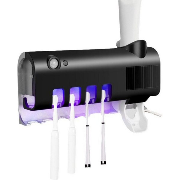 MOPUEA UV-Zahnbürstenhalter Zahnbürstenhalter mit Automatischem Zahnpastaspender UV-Sterilisation, UV-Zahnbürstenhalter mit Sterilisator und Zahnputz-Quetscher,