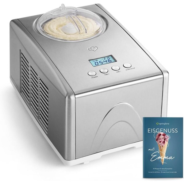 Springlane Eismaschine Emma 1,5 L mit selbstkühlendem Kompressor, aus Edelstahl, 1,50 l, 150,00 W, Eiscreme, Sorbet, Frozen Joghurt, inkl. Rezeptheft
