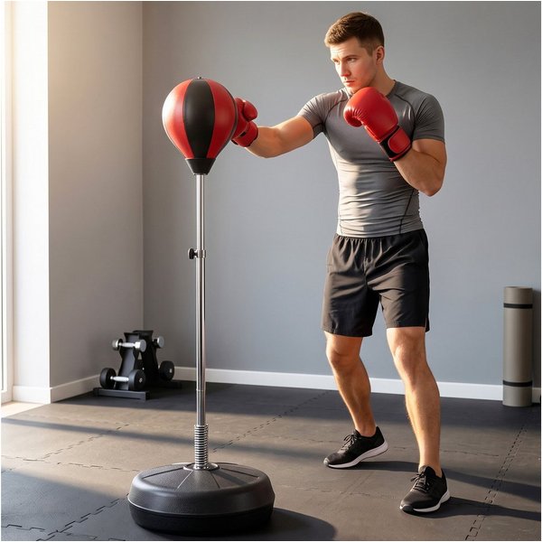 HOMCOM Punchingball Boxstand mit Ständer Boxbirne freistehender Boxsack (Training Set, 1-tlg., Standbox), Geeignet für Profis und Anfänger Rot, 126-144cm