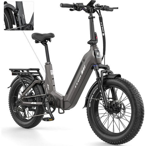 TTGO E-Bike Klapprad 20 Zoll, Fully, Vollfederung, 70Nm, 3,0'' Fatbike, Lockout-Federgabel, 7 Gang SHIMANO, Kettenschaltung, Heckmotor, 720 Wh, (Softtail, hydr.