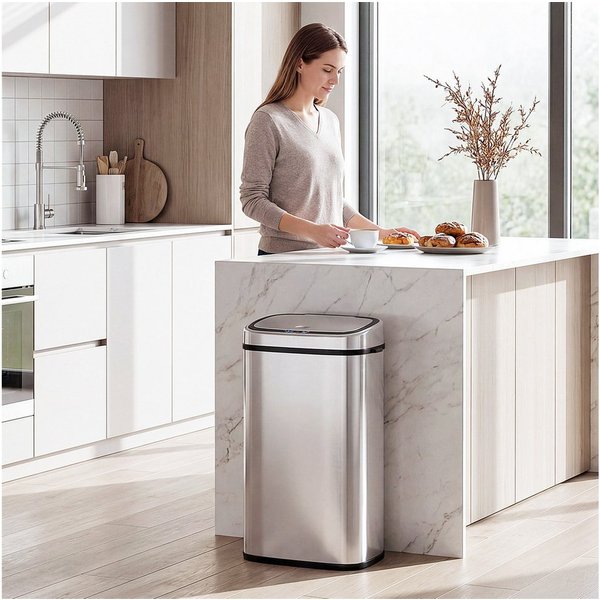 HOMCOM Mülleimer Sensor Mülleimer 68L Automatik mit Bewegungssensor Wasserdichter, für Küche, Silber