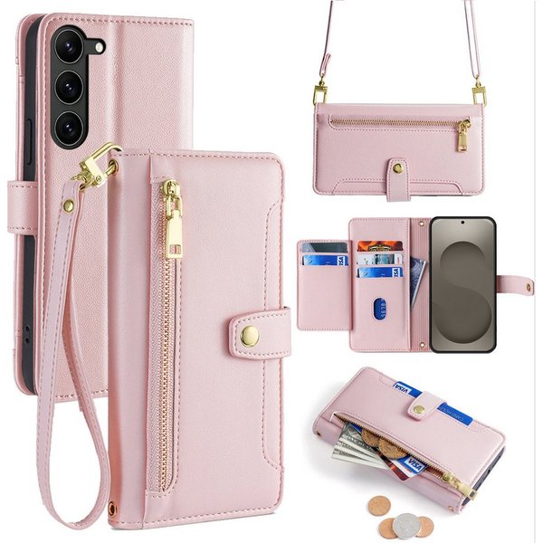 betterfon Handykette für Samsung Galaxy Leder Umhänge Hülle mit Kartenfächer, 5 Kartenfächer + verstellbare Kette & Standfunktion mit TPU-Schutz