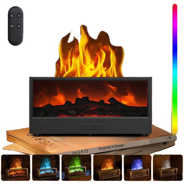 Coonoor Luftbefeuchter Aroma Diffuser mit LED Kamin, Duftöl Diffusor für Ätherische Öle, mit 7-Farben-Licht Flammeneffekt,Fernbedienung, 4 Timer