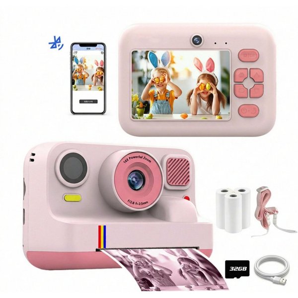 Blossom Digitalkamera Kinder Kamera 1080P 2,4" Display Kinder ab 3 Jahre Kinderkamera (48 MP, inkl. Front- & Rückkamera, Bluetooth-Druck, 1080P Video,MP3, Spiel