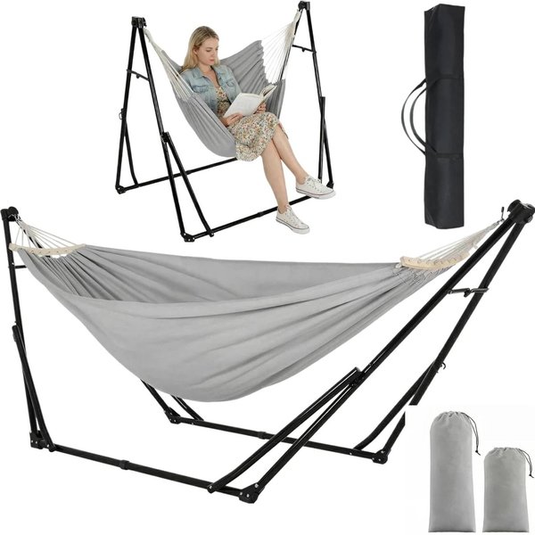 TLGREEN Hängematte mit Gestell,Premium Hängematten-Gestell-Set – 2-in-1, (Faltbar, Verstellbar, Stabiler Gartenhängematte, 231x89cm, Bis 200 kg, für Garten Balk
