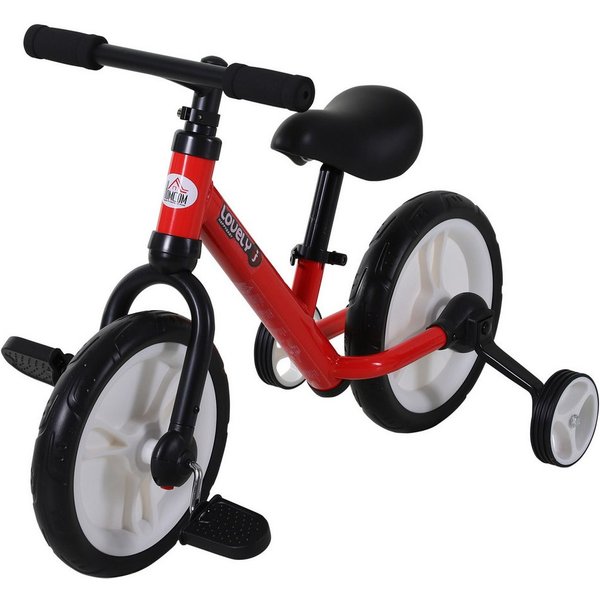 HOMCOM Laufrad Kinder Lauflernrad ab 2-5 Jahre mit Stützrädern 12 Zoll, Rot 85 x 36 x 54 cm