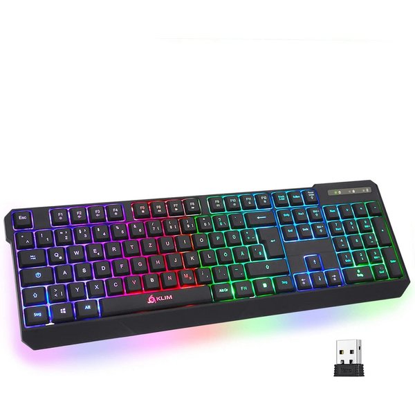 KLIM Chroma wireless Gaming, hintergrundbeleuchtete Tasten, Anti Ghosting Gaming-Tastatur (Deutsche Tastenbelegung, ergonomisch, wasserfest, keyboard)
