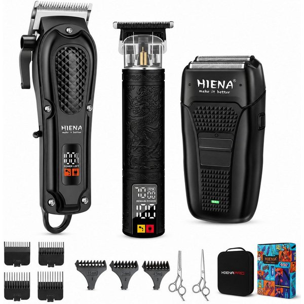 Fyrove Haarschneider Herren, Barber Set, Präzisionstrimmer, Elektrorasierer, Pflegeset für Bart, Körper und Konturen, mit Tasche für Heim & Salon, 3 Geräte, 8 A
