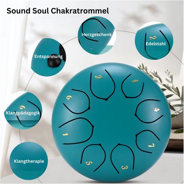 XCOAST Klangschalen Chakra Trommel – Zungentrommel für Meditation, Yoga & Energieharmonie,Klangtherapie instrument Chakra, Zungentrommel Chakren Heilung, 7 Chak