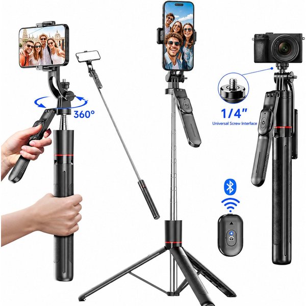 ibettertec Selfie-Stick 3-in-1-Handstativ mit Bluetooth-Fernbedienung,170CM Selfie-Stick, Handyhalterung,Gimbal,360° Rotation Handle, für Selfie, Reisen, Vlog