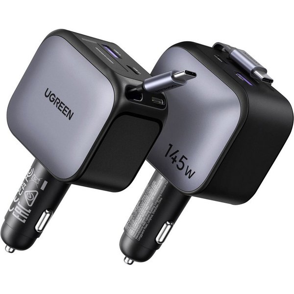 UGREEN Nexode EC604 145W Car Charger Kfz Ladegerät 145 W 3x USB-C®, 1x USB-A USB-Ladegerät (aufwickelbares USB-C®-Kabel)