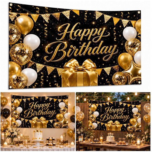 ibettertec Hintergrundtuch Partybanner Neon‑Motiv Happy Birthday Fotohintergrund, Farbintensiver HD‑Druck mit beeindruckender Neon‑Raumwirkung