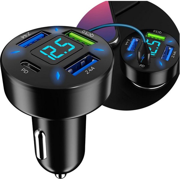 Casativo Beleuchtetes 4 Port Auto USB-Ladegerät USB-Ladegerät (1-tlg., 50 Watt, Spannungsanzeige, 1x USB-C & 3x USB-A)