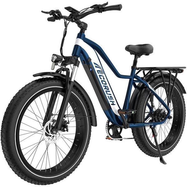 ECORUSH E-Bike Trekkingrad Elektrofahrrad, 26 * 4.0 Breite Reifen mit 48V20Ah Akku, 7 Gang shimano shimano Schaltwerk, Kettenschaltung, Heckmotor, 960 Wh, Vollf