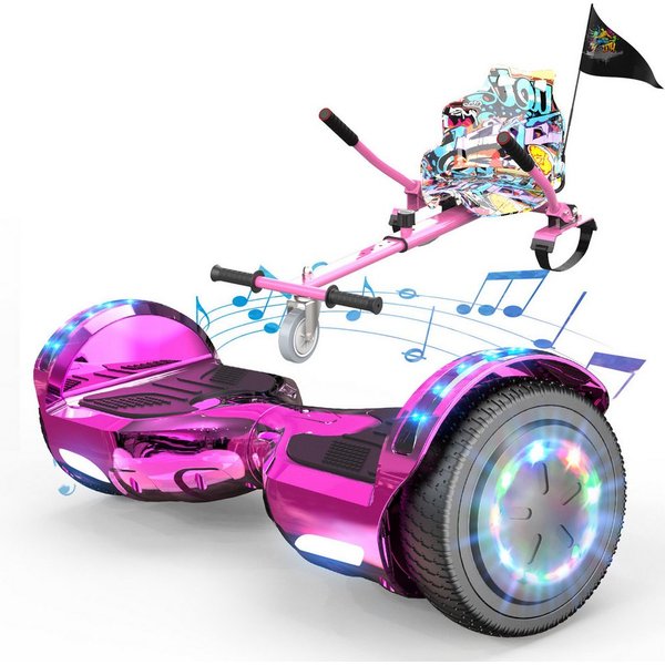 EVERCROSS TECH Balance Scooter Kart 6.5” Hoverboard mit Sitz, Leuchtende Reifen, Bluetooth-Musik, LED-Lichter, bis zu 10-15 km, Geschenke für Kinder