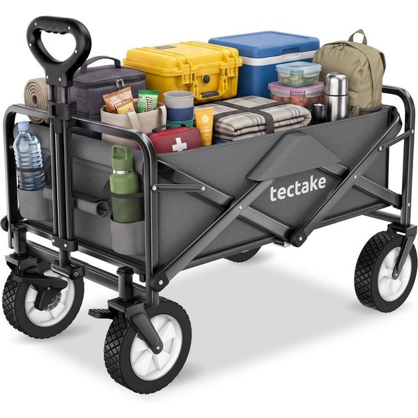 tectake Bollerwagen Faltbarer Handwagen Leon mit Bremsen, Belastbarkeit 80kg (1 Transportwagen, 1-tlg., 97L Volumen in Grau), faltbar