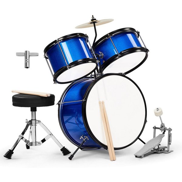 LALAHO Schlagzeug 3-teilig, Drum-Set Schlagzeugset für Kinder, mit Thron-Becken-Pedal, zwei Paar Drumsticks,35cm Bass Drum