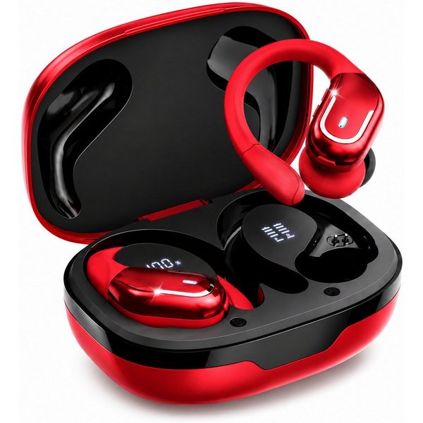 Futicare Bluetooth 5.4 Sportkopfhörer mit Ohrbügel, 75 Std. Akku & ENC, In-Ear-Kopfhörer (kabellose Bluetooth Kopfhörer mit 14,2-mm-Treiber, IPX7, LED-Anzeige, 