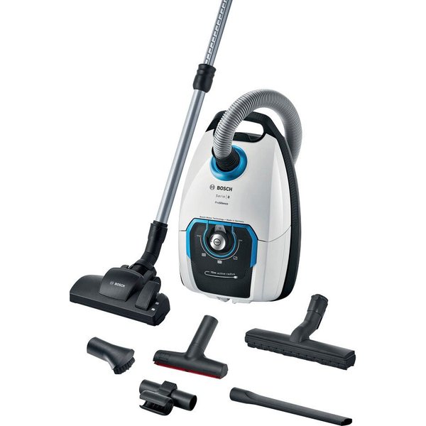BOSCH Bodenstaubsauger Serie 8 ProSilence BGB75XSIL, Hygiene-Filter, 10 Jahre Motorgarantie, 650 W, mit Beutel, Hartbodendüse, XXL-Polsterdüse, langes Kabel, le