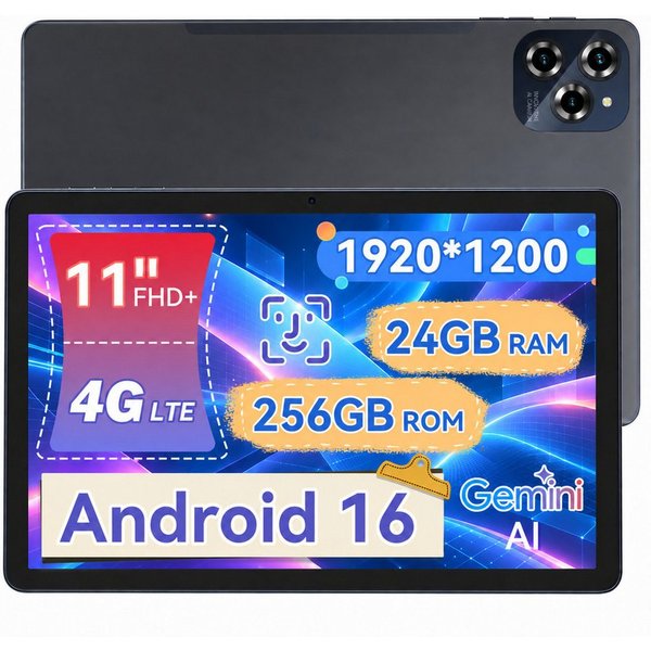 KINGRID 11'' W90 4GLTE 256GB Android 16 Tablet (13.4", 256 GB, 4G LTE, FHD Display, 8000mAh Akku, Gemini-KI)