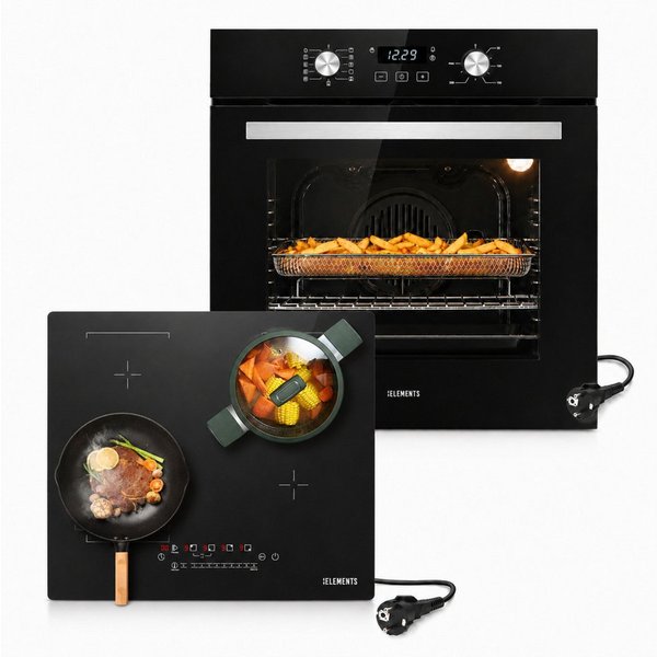 KB Elements Induktions Herd-Set KB-ELEMENTS Herdset Backofen 60cm, Kratzfestes Induktionskochfeld 60cm, Air Fry, Steam Clean, Kratzfeste Oberfläche, EU-Stecker