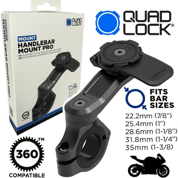 Quad Lock Handy-Halterung QUAD LOCK Motorrad Lenkerhalterung PRO für Handy Smartphone schwarz