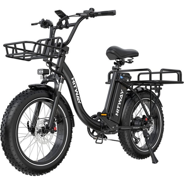 HITWAY E-Bike Cityrad 20*4,0 Zoll E-Lastenrad mit hydraulischer Scheibenbremse bis zu 160 km, 7 Gang shimano shimano Schaltwerk, Kettenschaltung, Heckmotor, 129