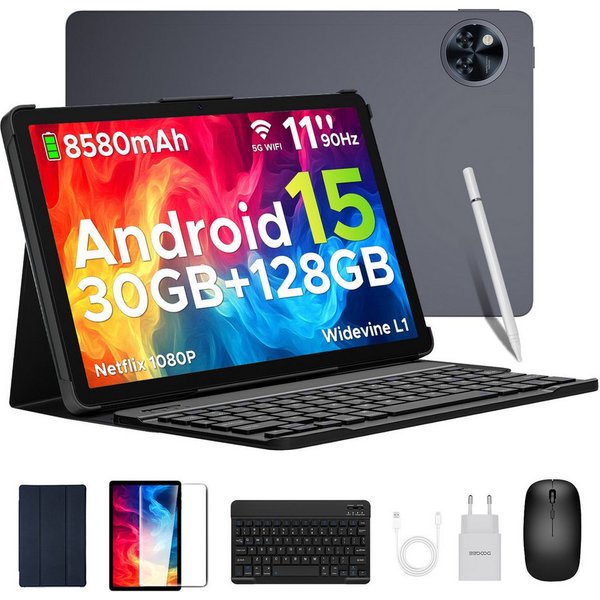 DOOGEE U11 Pro Android 15 Tablet mit Tastatur, Stift, Maus, Hülle, 11 Zoll Tablet (11", 256 GB, Android 15, WIFI, 8580mAh, 90Hz, 13MP+5MP, 5G WiFi/Widevine L1/ 