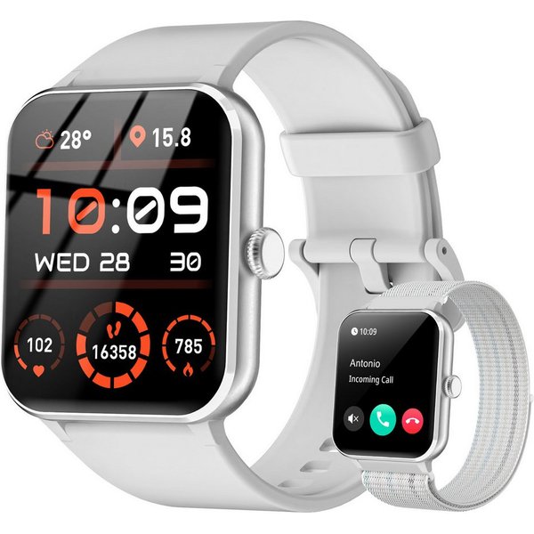 blackview Smartwatch Damen Herren mit 7 Tagen Akkulaufzeit,3 Armbänder, 1,85" HD Smartwatch Set, 1-tlg., 3× Armbänder (Silikon + Metall + Geflochten) und Ladeka