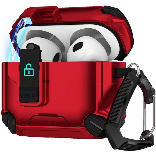 CoolGadget Kopfhörer-Schutzhülle Defender Hülle für Apple AirPods 4 magnetisch mit Karabiner, 360° Full-Body Case Schutzhülle Handy Standfunktion magnetisch lad