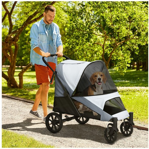 PawHut Hundebuggy Hundewagen klappbar mit Kissen Buggy, (Katzenwagen, 1-tlg), für mittelgroße Hunde & Katzen bis 25 kg, Grau