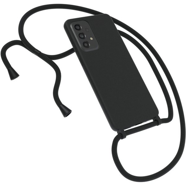 EAZY CASE Handykette Silikon Kette für Samsung Galaxy A33 5G 6,4 Zoll, Kette zum Umhängen für Unterwegs Umhängeband Kordel Handyhülle Schwarz